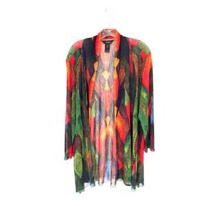 Ali‎ Miles Cardigan Sheer Rainbow Lightweight Artsy Geometric Print Size XL